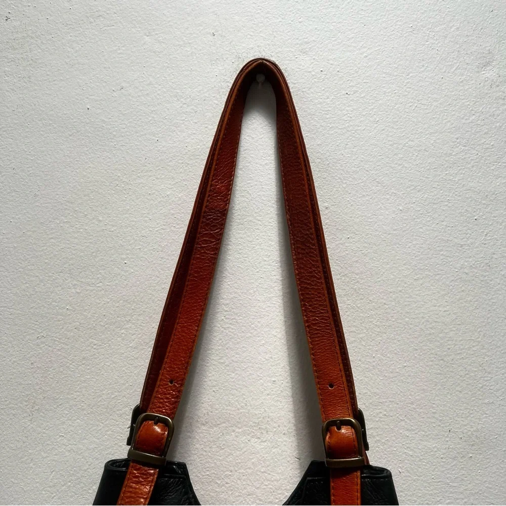 Hara Daviny Genuine Leather Vintage Shoulder Bag Black Brown Double Handle Purse